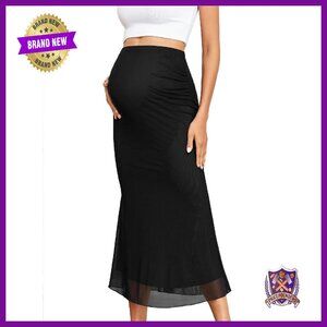 Maternity Mermaid Maxi Skirt Adjustable Waist Stretchy Mesh Elegant